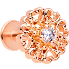Load image into Gallery viewer, 16G 1/4 Clear CZ Rose Gold Tone Hearts Labret Monroe Tragus
