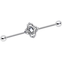 Load image into Gallery viewer, 14G Clear Gem Baroque Cross Industrial Barbell 38mm
