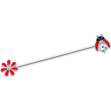 Load image into Gallery viewer, 14G Clear Gem Red Ladybug Flower Industrial Barbell 38mm
