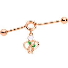 Load image into Gallery viewer, 14G Rose Gold Tone Heart Flower Music Dangle Project Bar 38mm
