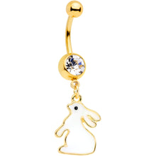 Load image into Gallery viewer, Clear Gem Gold Tone Glow in the Dark Easter Bunny Dangle Belly Ring
