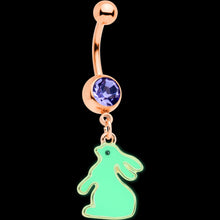 Load image into Gallery viewer, Purple Gem Rose Gold Tone Glow in Dark Easter Bunny Dangle Belly Ring
