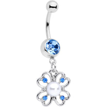 Load image into Gallery viewer, Light Blue Gem Shamrock St Patricks Day Dangle Belly Ring
