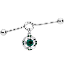 Load image into Gallery viewer, 14G Green Gem Classic Clover Dangle Project Bar 38mm
