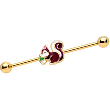 Load image into Gallery viewer, 14G Gold Tone Snacking Squirrel Industrial Barbell 38mm
