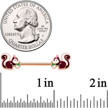 Load image into Gallery viewer, 14G 9/16 Rose Gold Tone Snacking Squirrel Barbell Nipple Ring Set
