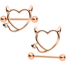 Load image into Gallery viewer, 14G 5/8 Rose Gold Tone Devil Heart Valentine Nipple Shield Set
