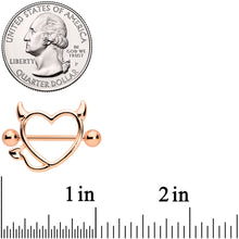 Load image into Gallery viewer, 14G 5/8 Rose Gold Tone Devil Heart Valentine Nipple Shield Set
