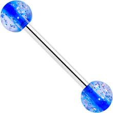 Load image into Gallery viewer, Blue Clear UV Glow Acrylic Ball Barbell Tongue Ring
