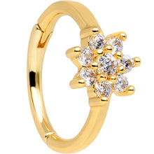 Load image into Gallery viewer, 16G 3/8 Clear CZ Gem Gold Tone Flower Hinged Segment Ring
