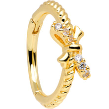 Load image into Gallery viewer, 16G 3/8 Clear CZ Gem Gold Tone Bow Hinged Segment Ring
