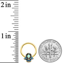 Load image into Gallery viewer, 16G 3/8 Gold Tone Aqua Ornate Hamsa Hand Septum Ring

