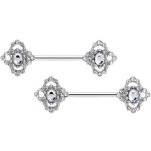 Load image into Gallery viewer, 14G 9/16 Clear Gem Baroque Cross Barbell Nipple Ring Set
