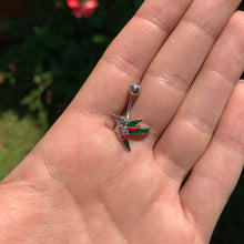 Load image into Gallery viewer, Red Pink Green Gem Hummingbird Belly Ring
