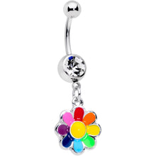 Load image into Gallery viewer, Clear Gem Rainbow Hippie Flower Dangle Belly Ring
