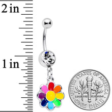 Load image into Gallery viewer, Clear Gem Rainbow Hippie Flower Dangle Belly Ring
