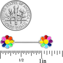 Load image into Gallery viewer, 14G 5/8 Rainbow Hippie Flower Barbell Nipple Ring Set
