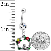 Load image into Gallery viewer, Clear Gem Swing Bird Wreath Flower Dangle Belly Ring
