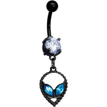 Load image into Gallery viewer, Clear Aqua CZ Gem Black Hollow Alien Dangle Belly Ring
