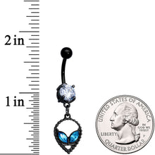 Load image into Gallery viewer, Clear Aqua CZ Gem Black Hollow Alien Dangle Belly Ring
