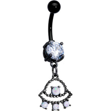 Load image into Gallery viewer, Clear CZ Gem Black White Faux Opal UFO Dangle Belly Ring
