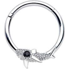 Load image into Gallery viewer, 16G 3/8 Clear Black Gem Shark Septum Ring
