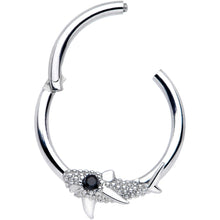 Load image into Gallery viewer, 16G 3/8 Clear Black Gem Shark Septum Ring
