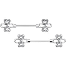 Load image into Gallery viewer, 14G 9/16 Clear Gem Heart Shamrock Barbell Nipple Ring Set
