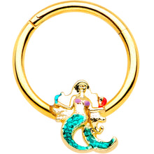 Load image into Gallery viewer, 16G 3/8 Gold Tone Green Mermaid Septum Ring

