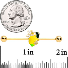 Load image into Gallery viewer, 14G Gold Tone Bee Flower Lemon Industrial Barbell 38mm
