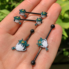 Load image into Gallery viewer, 14G Black Creepy Halloween Tea Industrial Barbell 38mm
