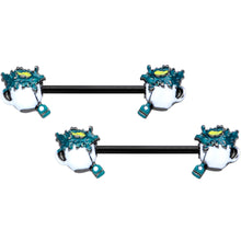 Load image into Gallery viewer, 14G 9/16 Black Creepy Halloween Tea Barbell Nipple Ring Set
