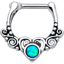 Load image into Gallery viewer, 16G 3/8 Green Synthetic Opal Winged Heart Cartilage Clicker

