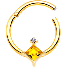 Load image into Gallery viewer, 16G 3/8 Yellow Clear Gem Gold Tone Rhombus Septum Ring
