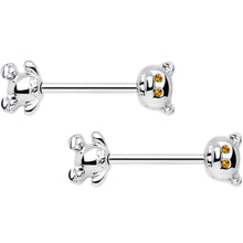 Load image into Gallery viewer, 14G 9/16 Yellow Gem Teddy Bear Barbell Nipple Ring Set
