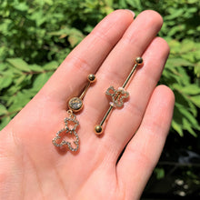 Load image into Gallery viewer, Clear Gem Gold Tone Hollow Bear Dangle Belly Ring
