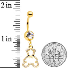 Load image into Gallery viewer, Clear Gem Gold Tone Hollow Bear Dangle Belly Ring
