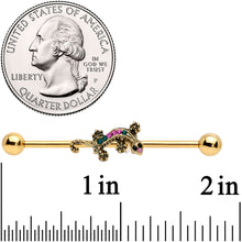 Load image into Gallery viewer, 14G Pink Aqua Gem Gold Tone Lizard Industrial Barbell 38mm
