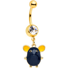 Load image into Gallery viewer, Clear Gem Gold Tone Black Mouse Dangle Belly Ring
