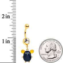 Load image into Gallery viewer, Clear Gem Gold Tone Black Mouse Dangle Belly Ring

