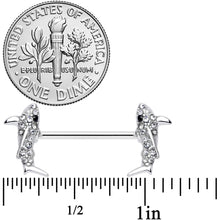 Load image into Gallery viewer, 14G 5/8 Clear Black Gem Shark Barbell Nipple Ring Set
