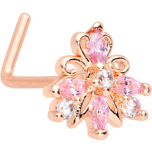 Load image into Gallery viewer, 20G 1/4 Pink CZ Gem Rose Gold Tone Looping L Shape Nose Ring
