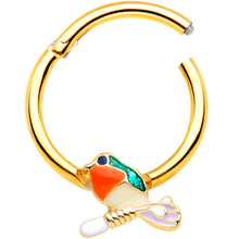 Load image into Gallery viewer, 16G 3/8 Green Gem Gold Tone Perched Bird Septum Ring
