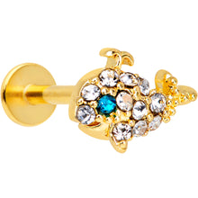 Load image into Gallery viewer, 16G 5/16 Clear Aqua Gem Gold Tone Whale Labret Monroe Tragus

