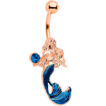 Load image into Gallery viewer, Aqua Gem Rose Gold Tone Mermaid Belly Ring
