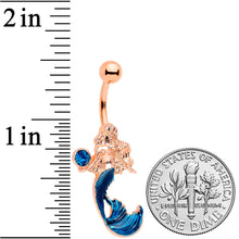 Load image into Gallery viewer, Aqua Gem Rose Gold Tone Mermaid Belly Ring
