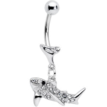 Load image into Gallery viewer, Clear Black Gem Shark Dangle Belly Ring
