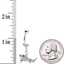 Load image into Gallery viewer, Clear Black Gem Shark Dangle Belly Ring
