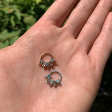 Load image into Gallery viewer, 16G 5/16 Aurora CZ Gem Rose Gold Tone Fan Hinged Segment Ring
