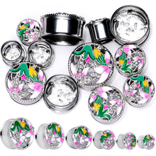 Load image into Gallery viewer, Clear Gem Exotic Garden Flower Double Flare Plug Set
